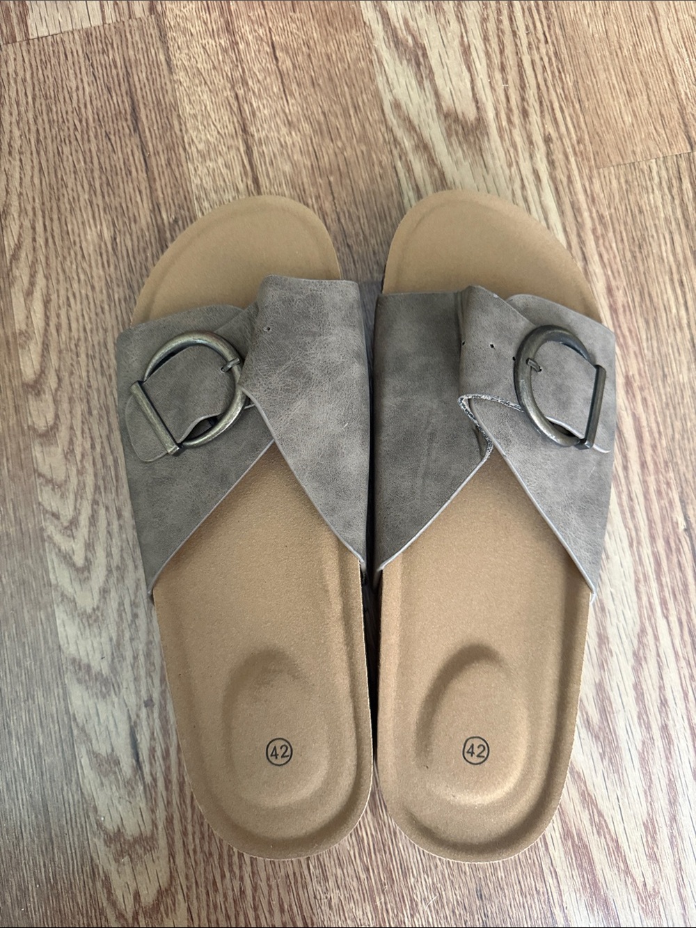 Women's Taupe Buckle Slide Sandals